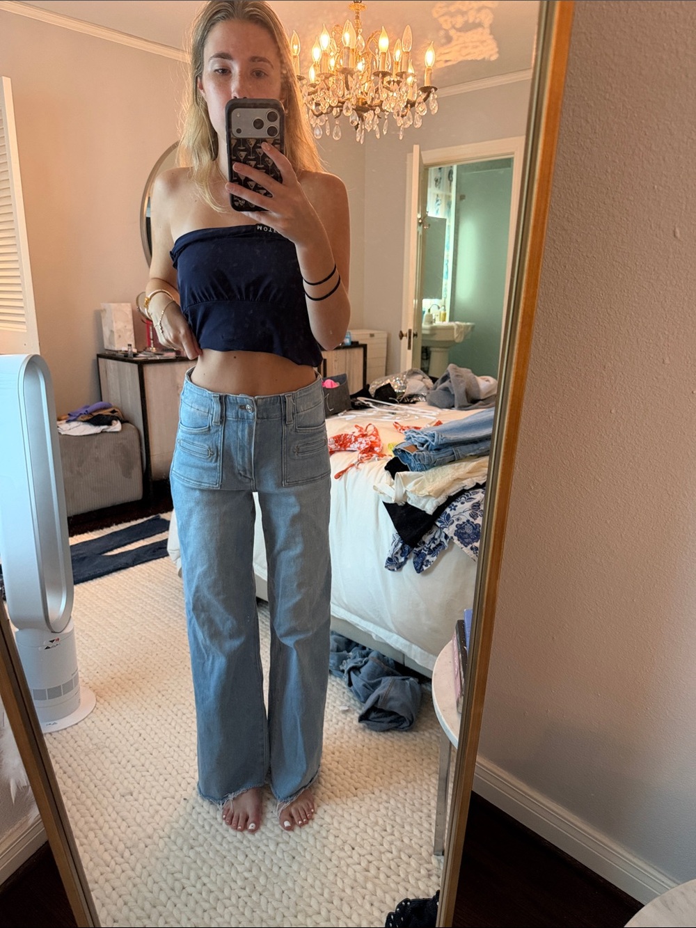 PAIGE Light Blue Wide-Leg Jeans with Front Patch Pockets